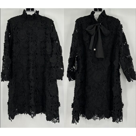 Tuckernuck Dresses & Skirts - Tuckernuck Black Guipure Lace Daphne Dress XS Ruffle Collar Bow Cocktail Party